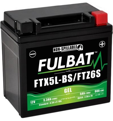 Batteri FTX5L-BS GEL, YTX5L-BS, 12V, 5,0Ah, moped, motorcykel m.fl. - 1