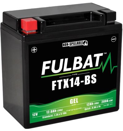 Batteri FTX14-BS GEL, YTX14-BS, 12V, 12Ah, snöskoter, moped, motorcykel - 1